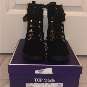 Black suede combat boots